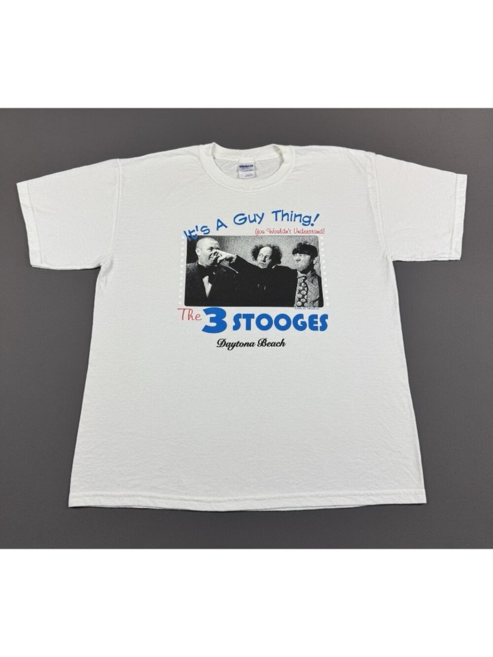 Rare Vintage Y2K 3 Stooges Daytona Beach Comedy TV Show White Promo Tee Art Fun